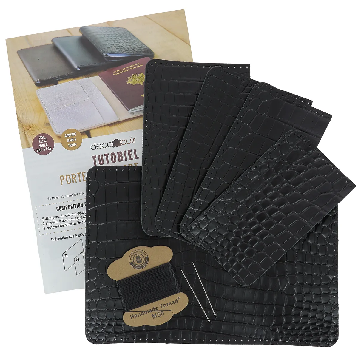 Kit DIY - Porte-passeport en cuir Noir Croco - Image 4