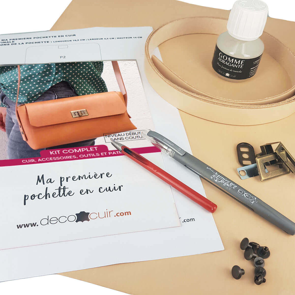 KIT COMPLET - Ma première pochette en cuir tannage végétal - Image 3