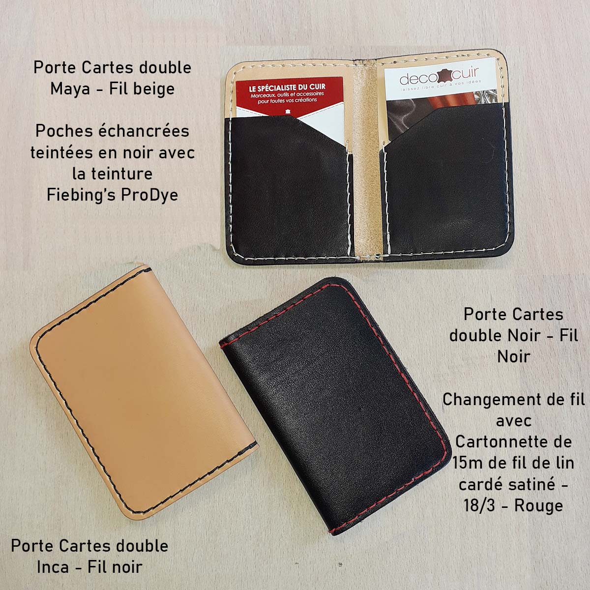 KitenCuir Porte Cartes double Inca - Fil Noir - Image 4