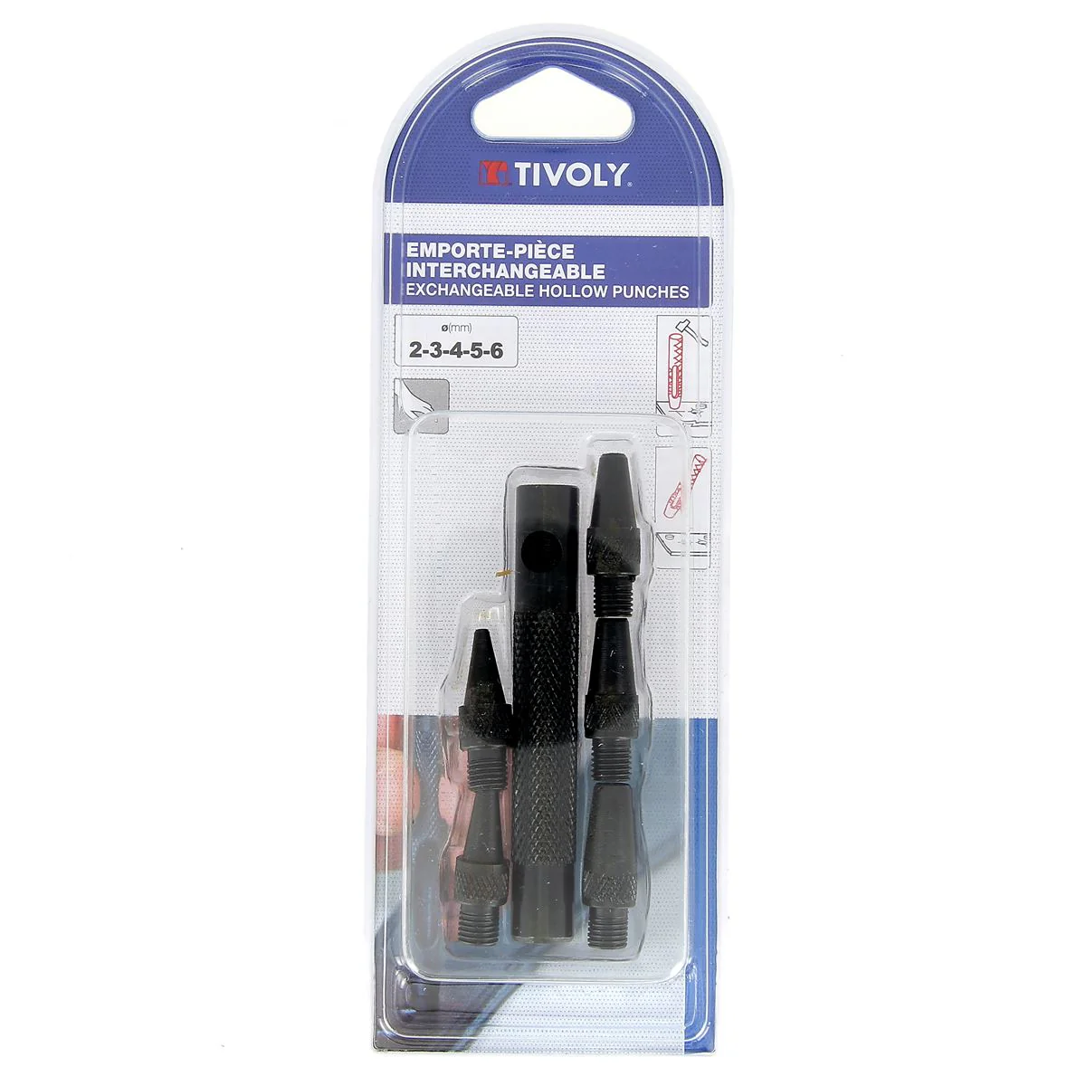 Ensemble de 5 emporte-pièces interchangeables à frapper ROND - diam de 2 à 6 mm - Tivoly - Image 4