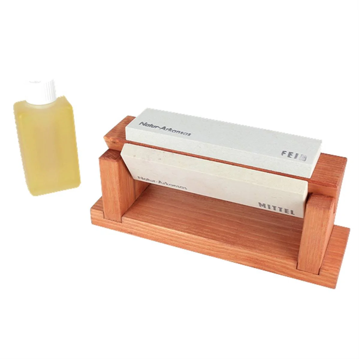 Support en bois avec 3 pierres à affûter + huile d'affûtage - GRAND MODELE - Image 3